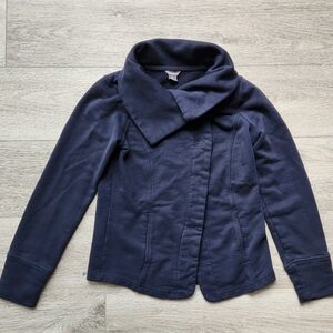 Eddie Bauer Navy Blue Snap Wrap Sweater Womens Small Cowl Collar